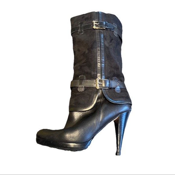 Cole Haan Nike Air Kennedy Black Leather Heeled Boots Women Size 7 B - Picture 2 of 11